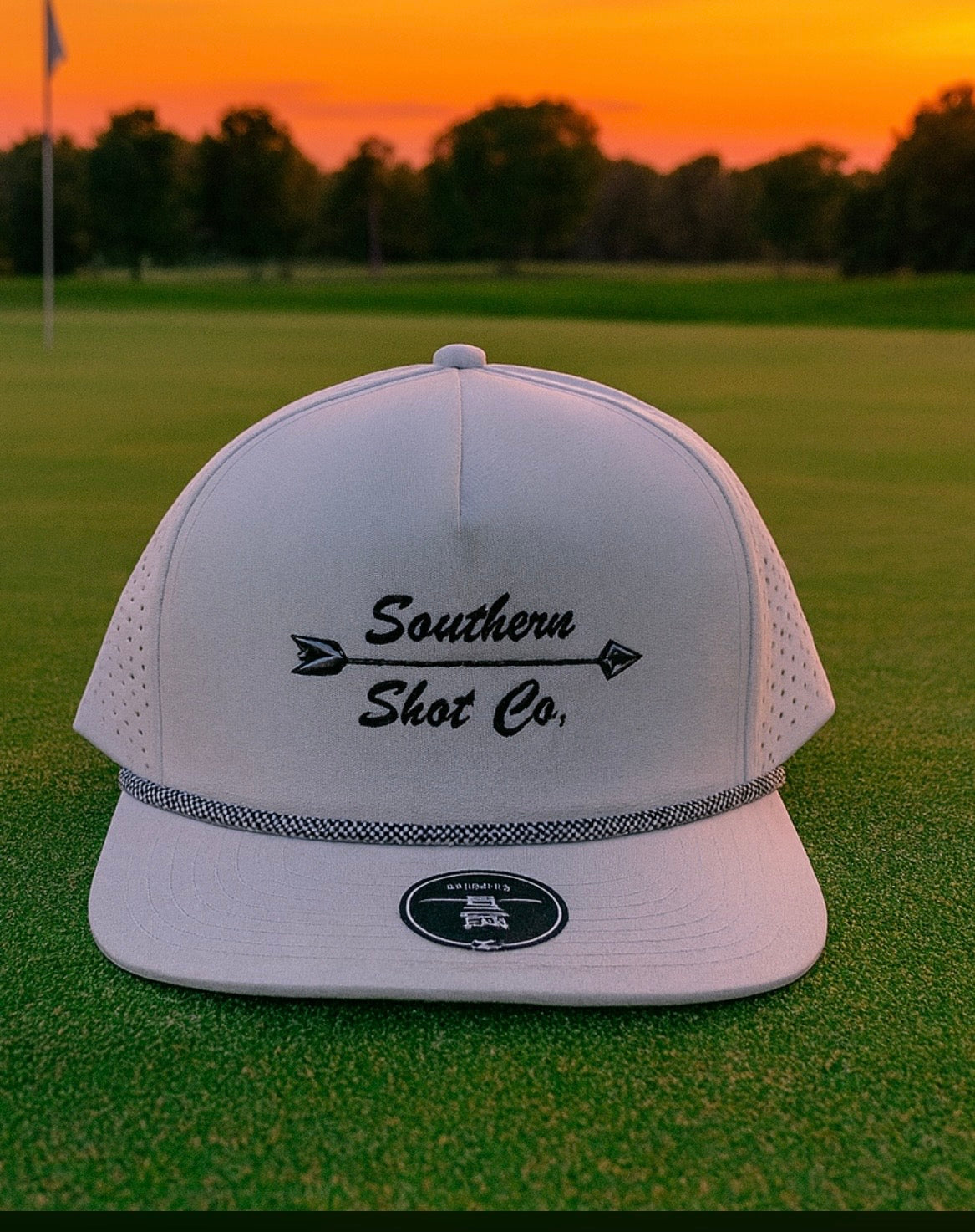 White Golf Hat With Black And White Rope