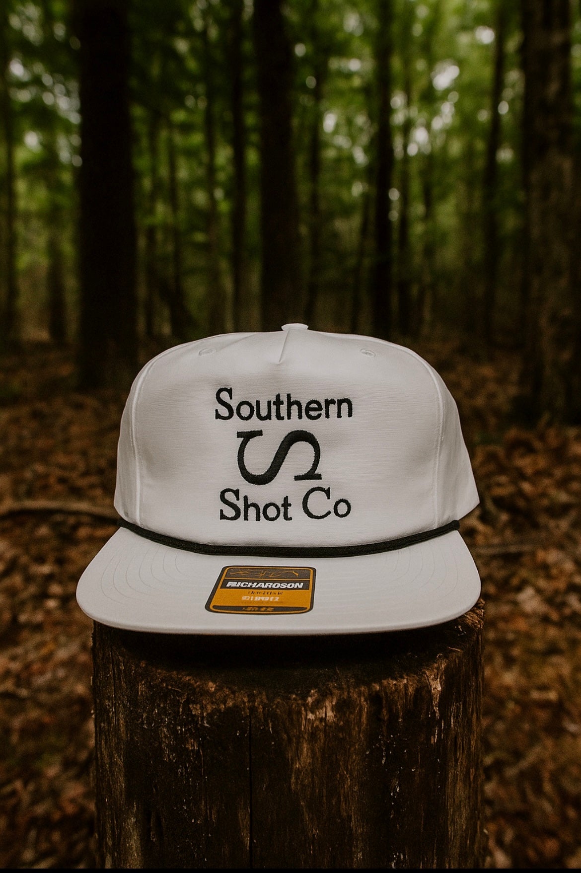 White Flat Bill Hat With Black Rope