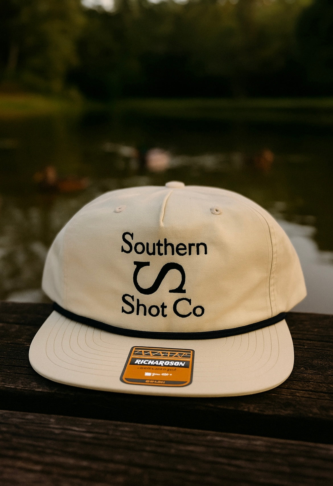 Cream Flat Bill Hat With Black Rope
